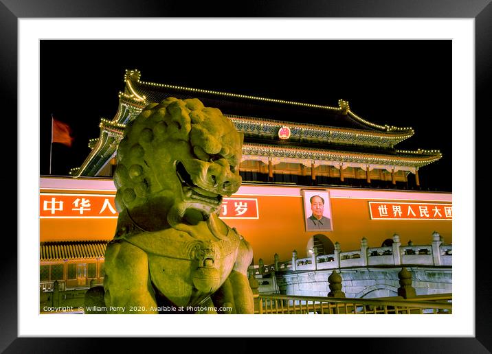 Stone Dragon Tiananmen Gate Mao Picture Beijing Ch Framed Mounted Print by William Perry