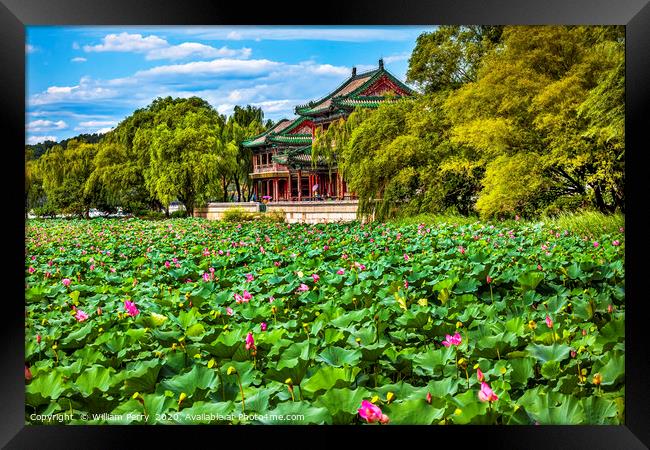 Red Pavilion Lotus Garden Summer Palace Beijing Ch Framed Print by William Perry