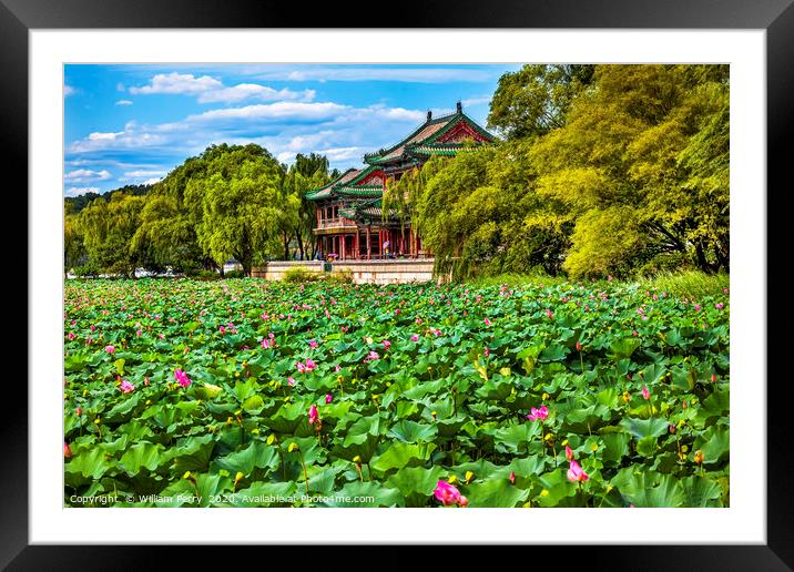 Red Pavilion Lotus Garden Summer Palace Beijing Ch Framed Mounted Print by William Perry