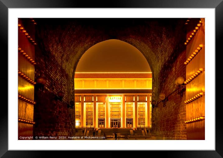 Mao Tomb From Qianmen Gate in Beijing China at Nig Framed Mounted Print by William Perry