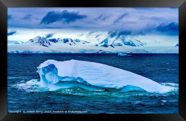Blue Green Iceberg Antarctica Framed Print by William Perry