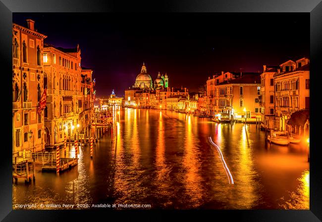Colorful Grand Canal Salut Church Night Venice Ita Framed Print by William Perry