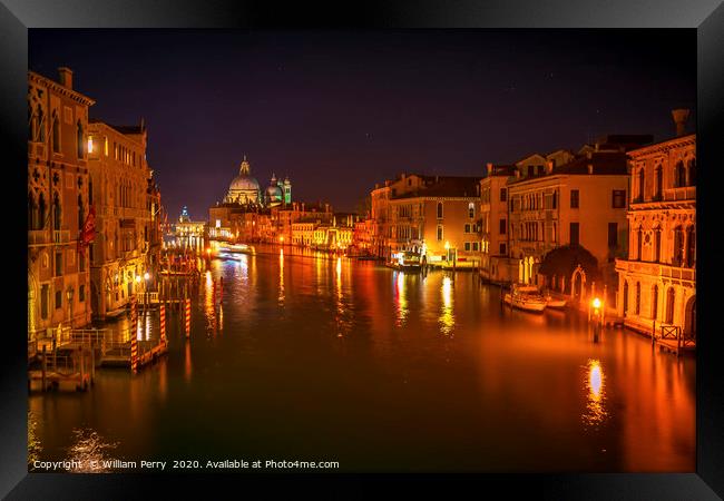 Colorful Grand Canal Salut Church Night Venice Ita Framed Print by William Perry