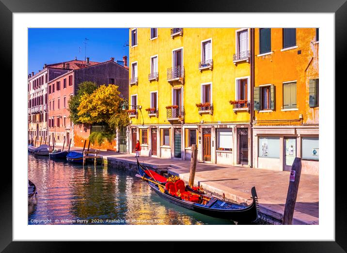 Colorful Canal Gondola Venice Italy Framed Mounted Print by William Perry