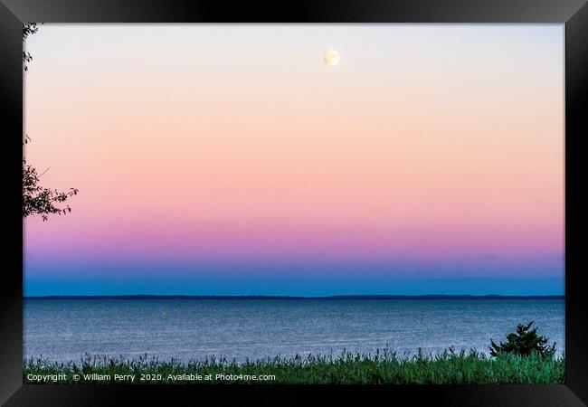 Summer Sunset Ocean Moon Padanaram Dartmouth Massa Framed Print by William Perry