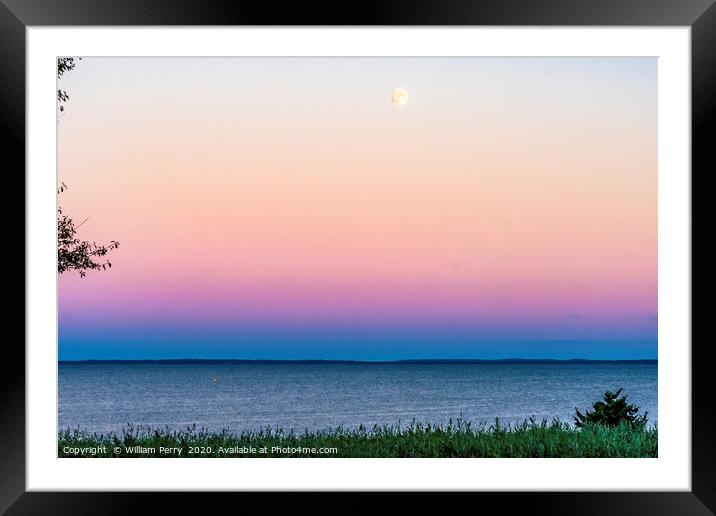 Summer Sunset Ocean Moon Padanaram Dartmouth Massa Framed Mounted Print by William Perry