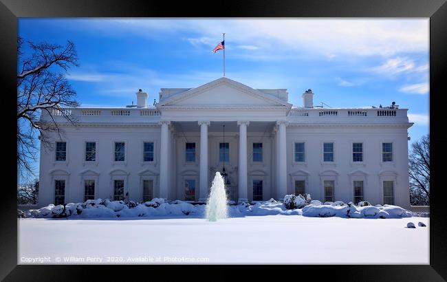 White House Snow Pennsylvania Ave Washington DC Framed Print by William Perry