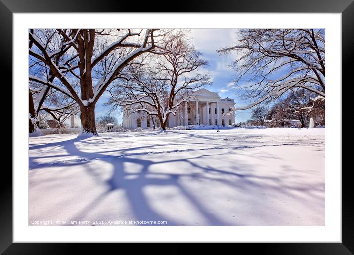 White House Snow Pennsylvania Ave Washington DC Framed Mounted Print by William Perry
