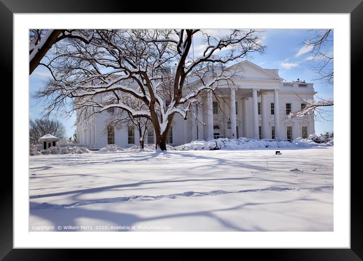 White House Snow Pennsylvania Ave Washington DC Framed Mounted Print by William Perry