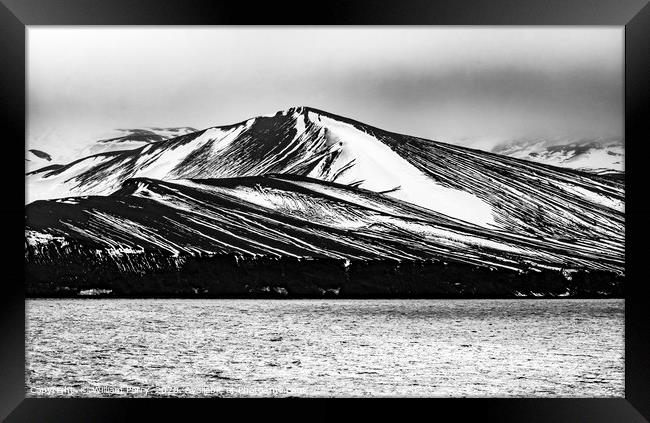 Black and White Snow Mountains Telefon Bay Decepti Framed Print by William Perry