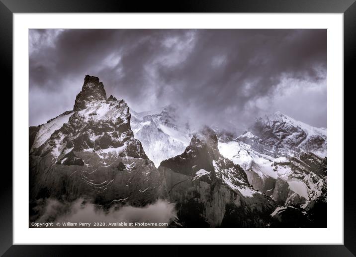 Black White Paine Horns Torres del Paine National  Framed Mounted Print by William Perry