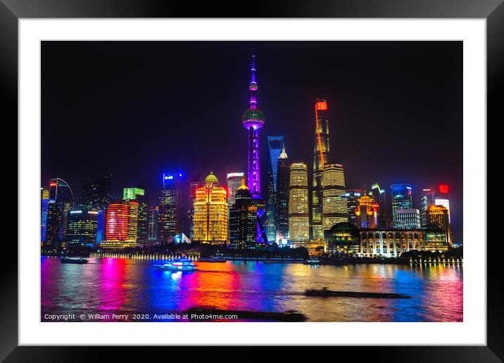 TV Tower Pudong Skyscrapers Huangpu River Shanghai Framed Mounted Print by William Perry