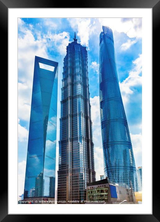 Three Skyscrapers Reflections Liujiashui Financial District Shan Framed Mounted Print by William Perry