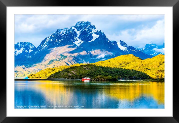 Grey Lake Ship Snow Mountains Torres del Paine Nat Framed Mounted Print by William Perry