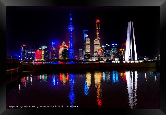 Monument Heroes TV Tower Pudong Bund Huangpu River Framed Print by William Perry