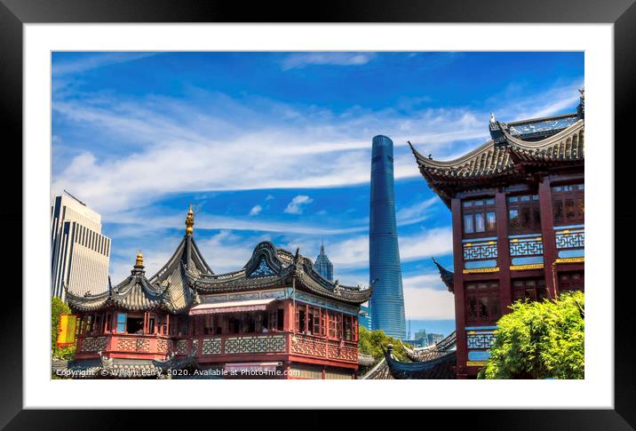 Shanghai China Old and New Shanghai Tower and Yuyu Framed Mounted Print by William Perry