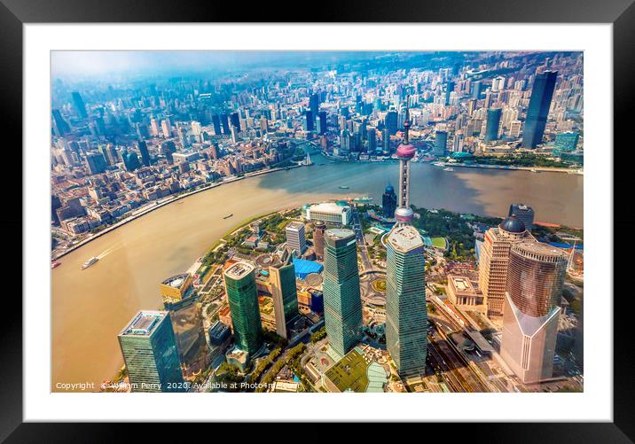 Oriental Pearl TV Tower Pudong Bund Huangpu River  Framed Mounted Print by William Perry