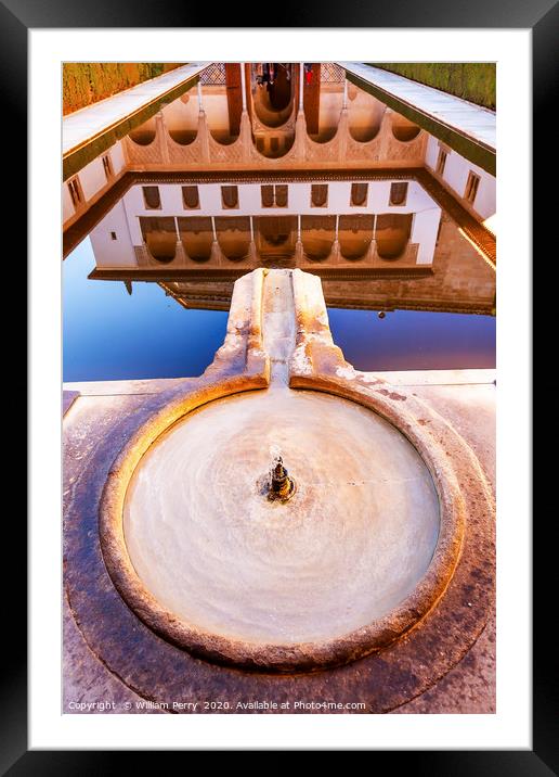 Alhambra Courtyard Myrtles Pool Reflection Granada Framed Mounted Print by William Perry
