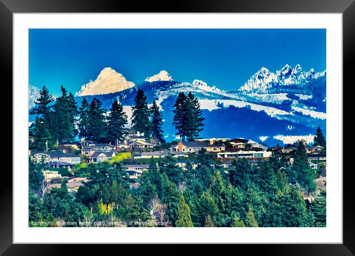 Houses Snow Capped Mountains Bellevue Washington Framed Mounted Print by William Perry