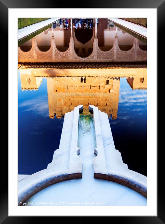 Alhambra Courtyard Myrtles Pool Reflection Granada Framed Mounted Print by William Perry