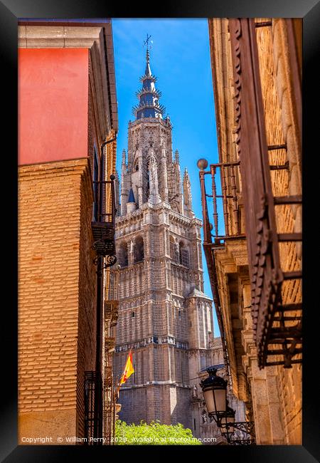Cathedral Spire Tower Narrow Streets Toledo Spain Framed Print by William Perry