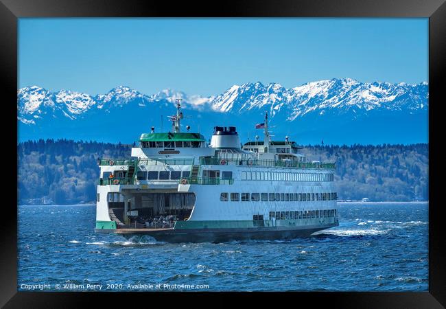 Washington State Ferry Olympic Mountains Edmonds Framed Print by William Perry