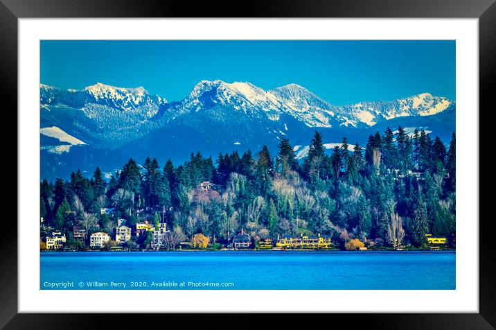 Lake Washington Snow Capped Mountains Bellevue Was Framed Mounted Print by William Perry