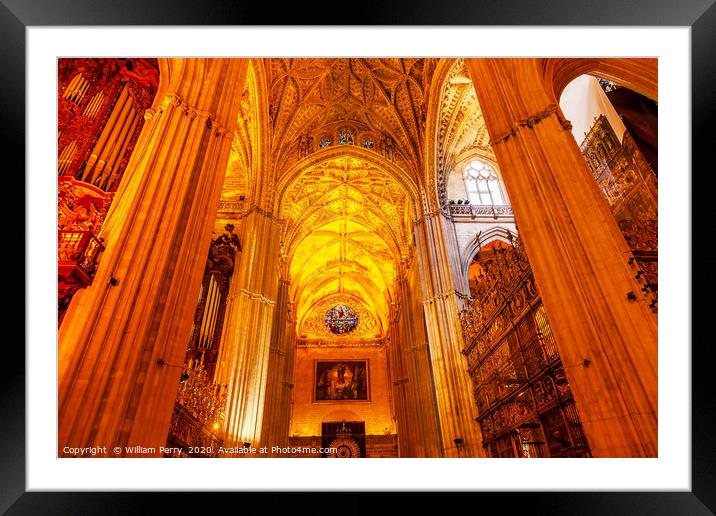 Arches Stained Glass Statues Seville Cathedral Spa Framed Mounted Print by William Perry