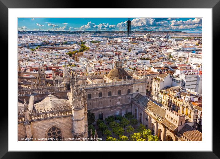 City View from Giralda Tower Seville Cathedral Garden Bull Ring Seville Spain Framed Mounted Print by William Perry