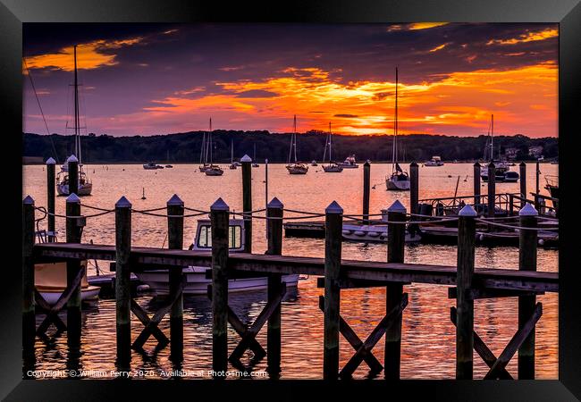 Sunset Pier Padanaram Inner Harbor Boats Dartmouth Massachusetts Framed Print by William Perry