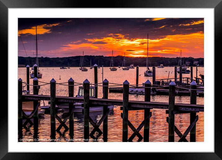 Sunset Pier Padanaram Inner Harbor Boats Dartmouth Massachusetts Framed Mounted Print by William Perry
