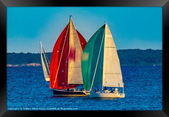 Sailboats Racing Padanaram Harbor Dartmouth Massachusetts Framed Print by William Perry
