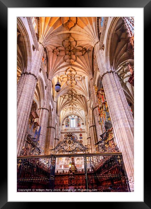 Stone Columns Choir Stalls New Salamanca Cathedral Spain Framed Mounted Print by William Perry