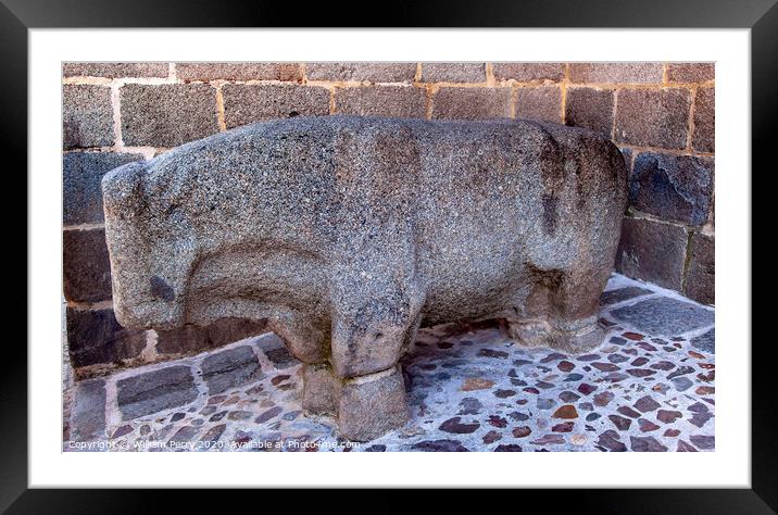 Ancient Stone Bull Statue Avila Castile Spain Framed Mounted Print by William Perry
