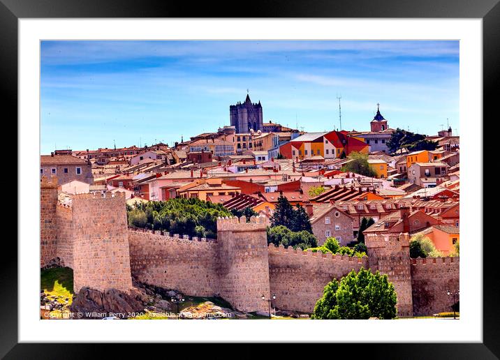 Avila Castle Walls Ancient Medieval City Cityscape Castile Spain Framed Mounted Print by William Perry