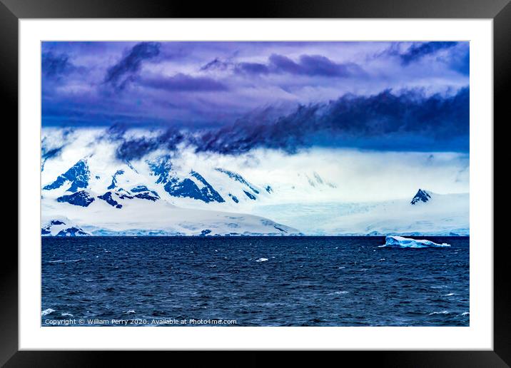Floating Blue Iceberg Snow Glaciers Charlotte Harbor Antarctica Framed Mounted Print by William Perry