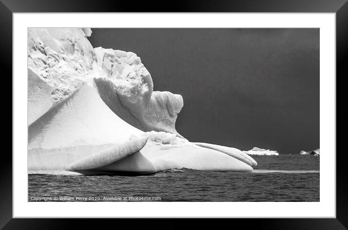 Black and White Floating Iceberg Closeup Water Antarctica Framed Mounted Print by William Perry