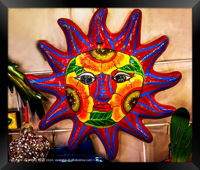 Colorful Mexican Ceramic Sun Los Cabos Mexico Framed Print by William Perry