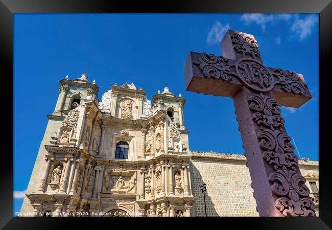 Stone Cross Basilica Our Lady Solitude Facade Church Oaxaca Mexico Framed Print by William Perry