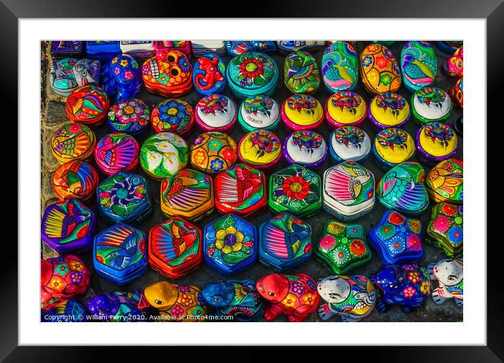 Colorful Small Ceramic Boxes Frogs Oaxaca Mexico Framed Mounted Print by William Perry