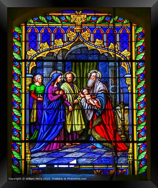 Jesus Stained Glass Basilica Our Lady Solitude Church Oaxaca Mexico Framed Print by William Perry
