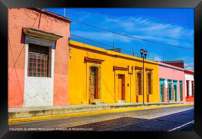 Colorful Mexican Orange Red Yellow Street Oaxaca Juarez Mexico Framed Print by William Perry