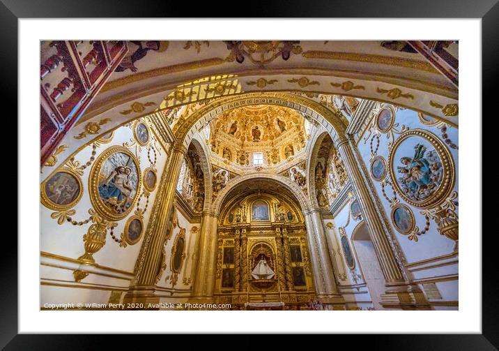 Ornate Ceiling Dome Santo Domingo de Guzman Church Oaxaca Mexico Framed Mounted Print by William Perry