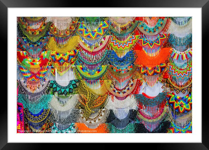 Colorful Mexican Bead Necklaces Handicrafts Oaxaca Juarez Mexico Framed Mounted Print by William Perry