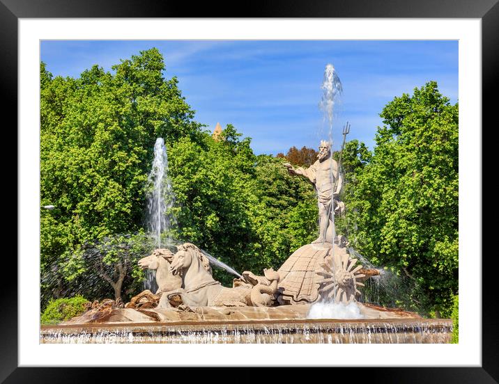 Neptune Chariot Horses Statue Fountain Madrid Spain Framed Mounted Print by William Perry