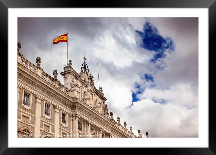 Royal Palace Clouds Sky Cityscape Spanish Flag Madrid Spain Framed Mounted Print by William Perry