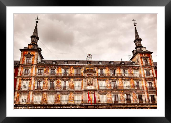 Plaza Mayor Cityscape Towers Madrid Spain Framed Mounted Print by William Perry