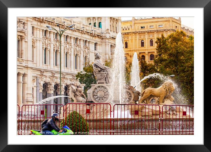 Cybele Chariot Lions Statue Fountain Plaza de Cibeles Madrid Spain Framed Mounted Print by William Perry