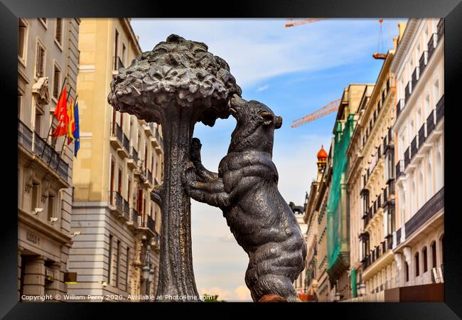 Bear and Mulberry Tree El Oso y El Madrono Statue Madrid Spain Framed Print by William Perry