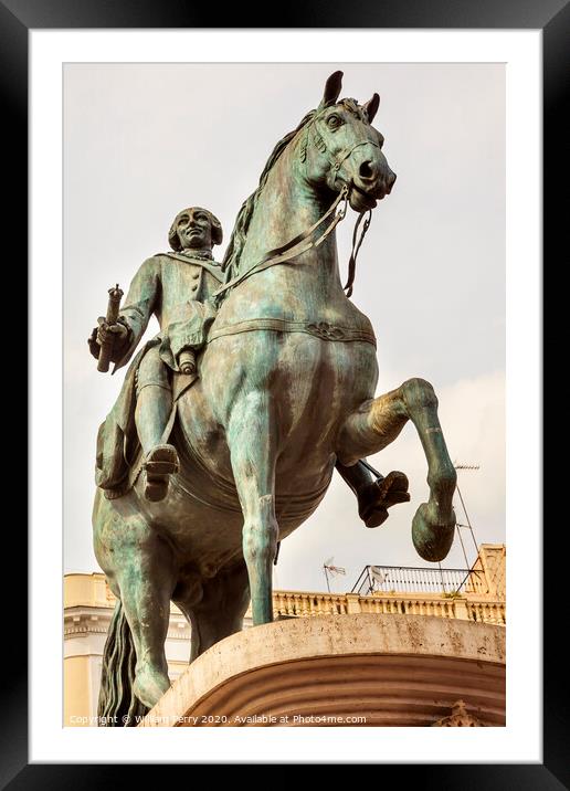 King Carlos III Equestrian Statue Puerta del Sol Madrid Spain Framed Mounted Print by William Perry